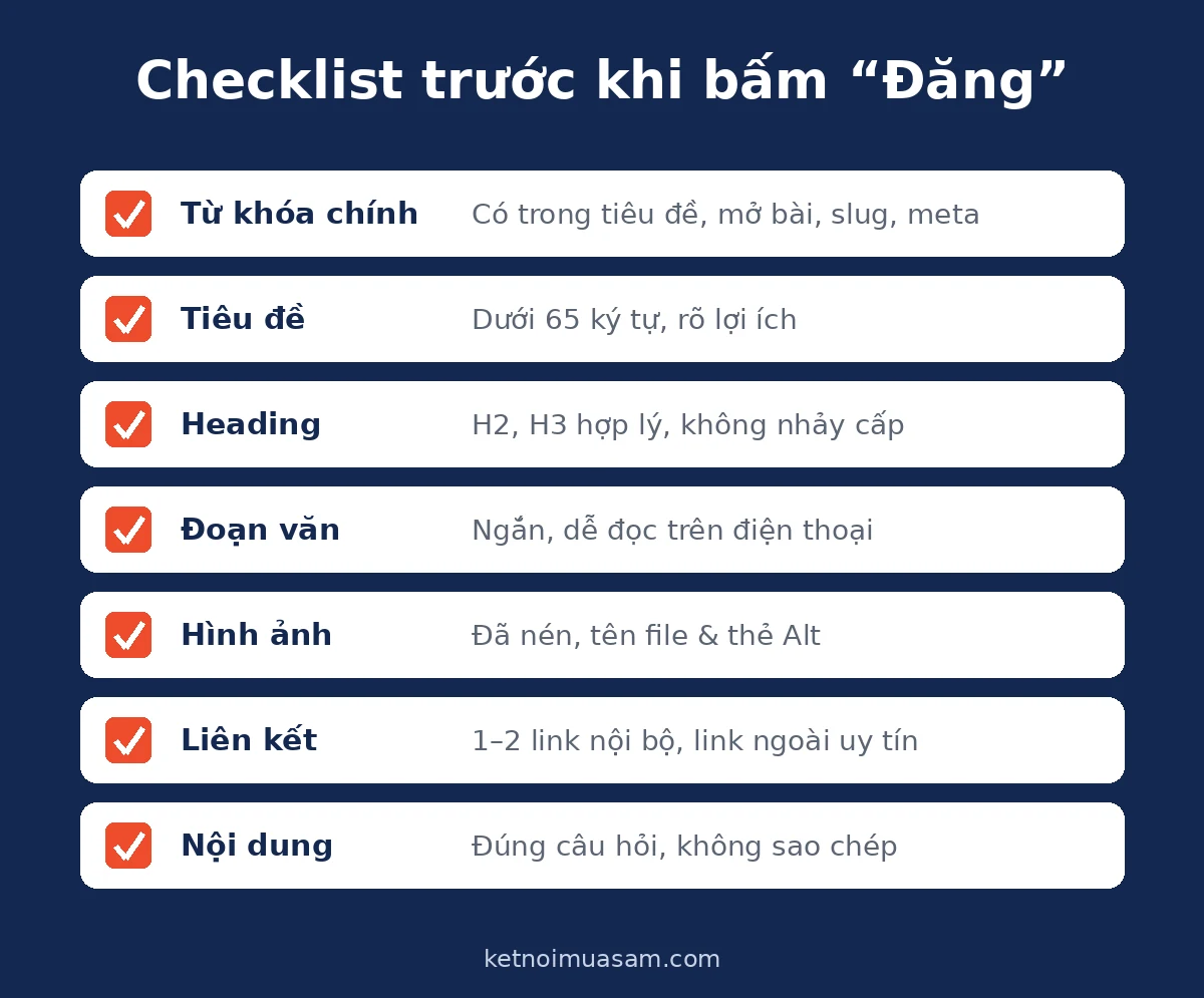 Checklist kiểm tra bài viết chuẩn SEO trước khi đăng